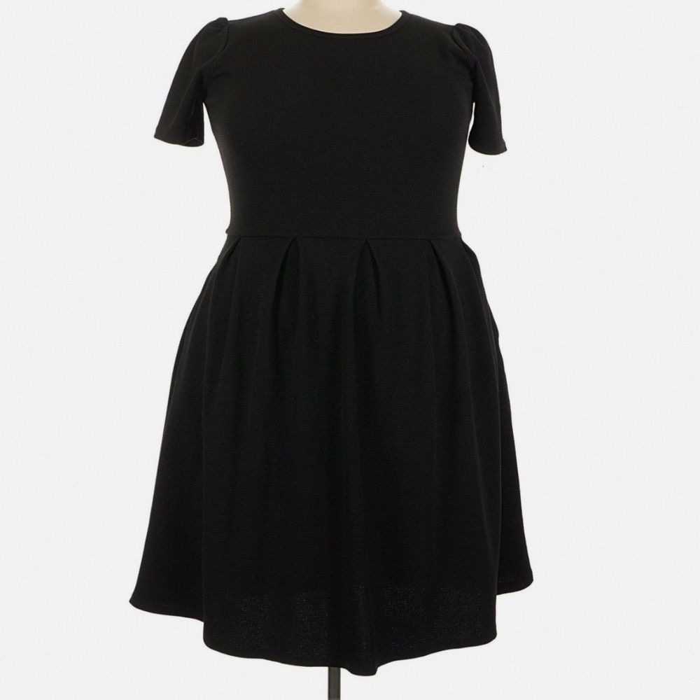 LuLaRoe Womens Dress Size 3XL Amelia Solid Black Noir Textured Rose Gold Zip